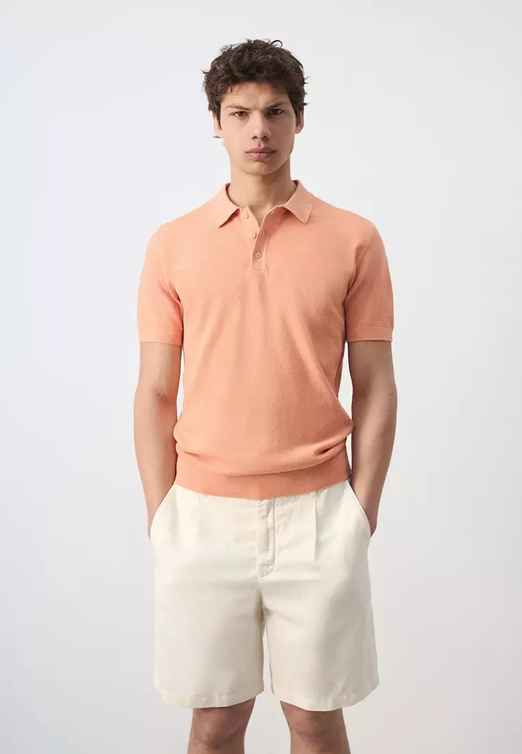 54% OFF Fine Knit Polo Shirt with Microstructure