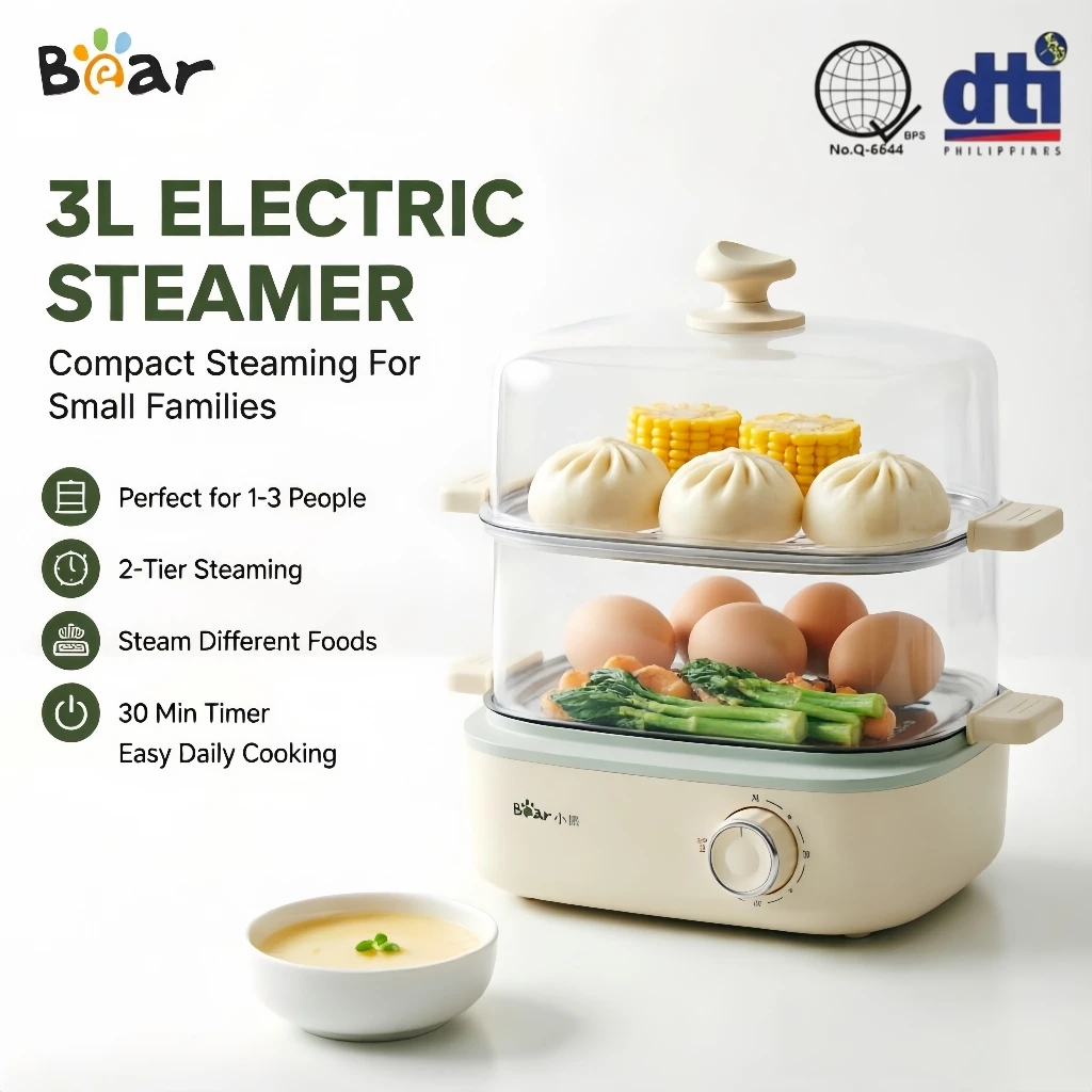 26% OFF Bear 3L Electric Food Steamer Cooker Multi Layer Steamer with Timer Stainless Steel Tray Siomai Siopao Breakfast Maker Kitchen