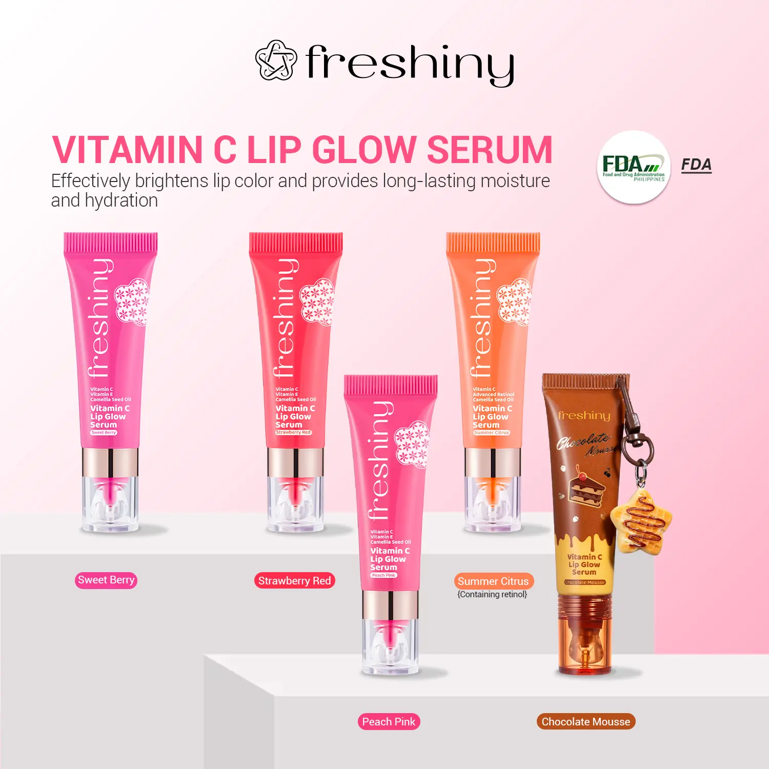 50% OFF【5 Colors】Freshiny Vitamin C Lip Care Serum 8g*1pcs | pH-Sensing Color + Moisturizing | Camellia Seed Oil & Vitamin E | Help Reduce Lip Lines, Long-Wearing Tint