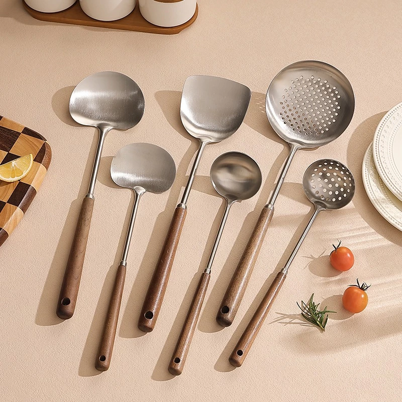 50% OFF Stainless Steel Kitchenware Set Home Kitchen Wooden Handle Kitchenware Cooking Five Piece Set