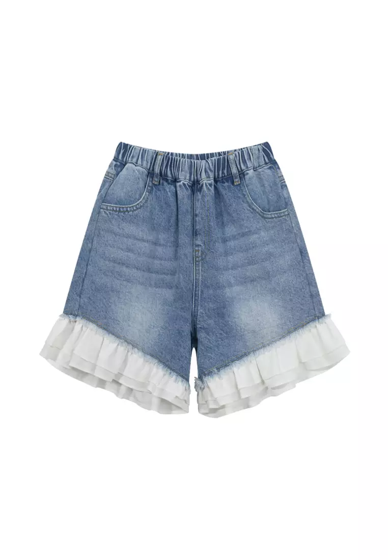 20% OFF Ruffle Netting Denim Short
