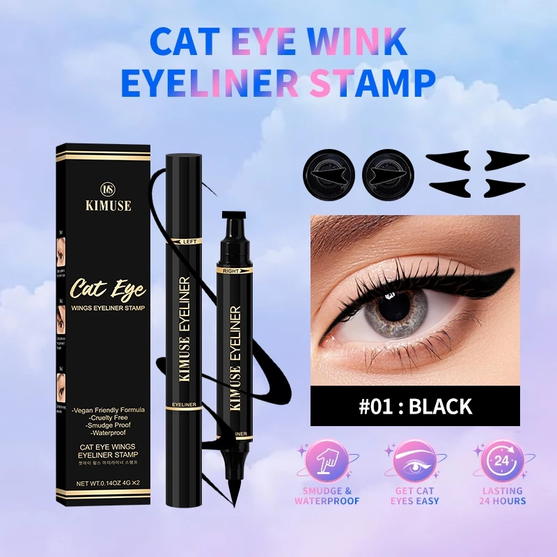 50% OFF KIMUSE 2Pcs/Set 3 Colour Double Head Waterproof Eyeliner Pen Cat Eye Winged Eye Eyeliner Cosmetic Seal Stamp Wings Eye Beauty Kit