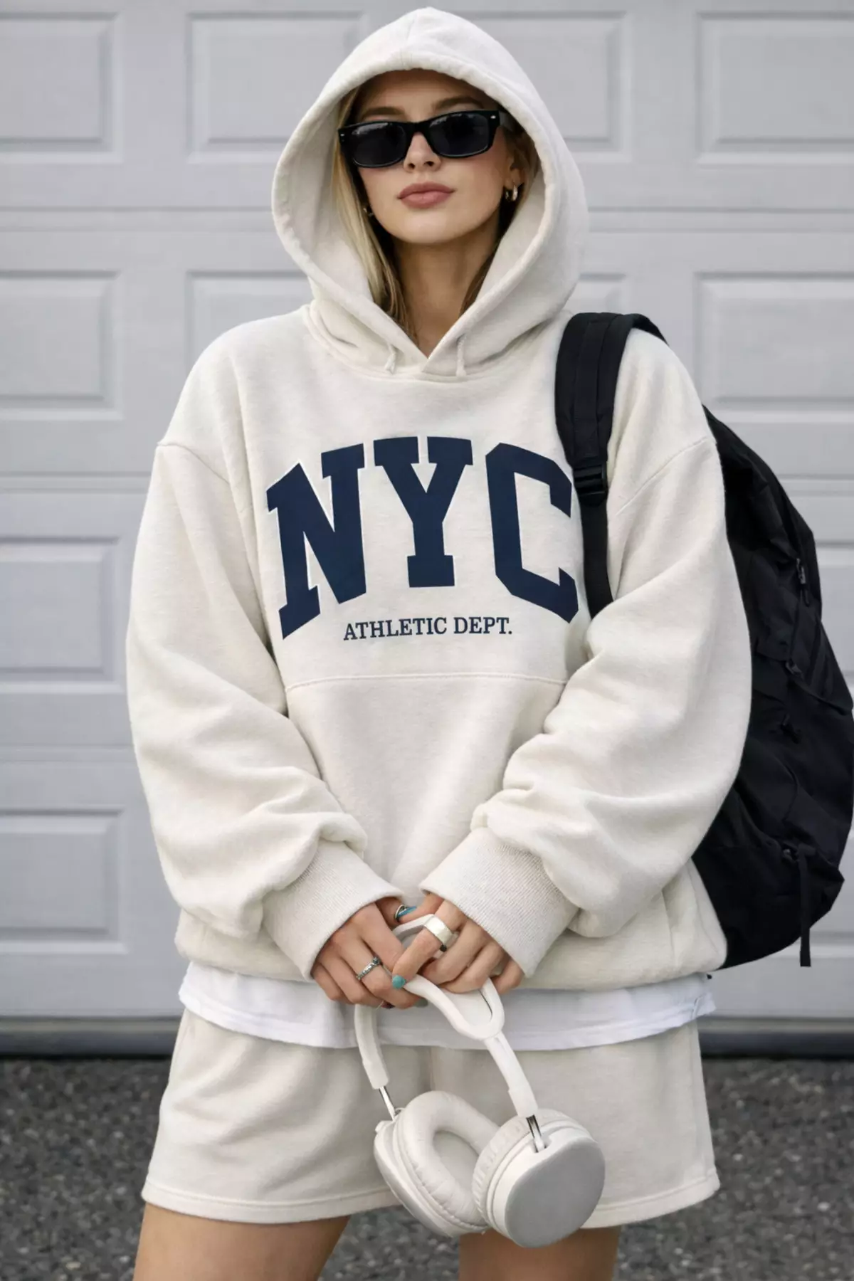 8% OFF Gray Melange Thick Fleece-Lined Slogan O Oversized Wide Fit K Hooded Knitted Sweatshirt Twoss26Sw8
