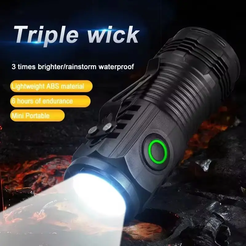 47% OFF Portable Mini LED Flashlight 3LED Ultra Strong Light Flash Light USB Rechargeable Built-in Battery with Pen Clip