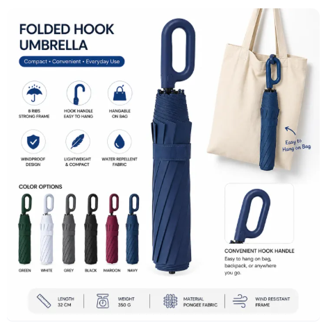 52% OFF ROYALBELLE 8 RIBS Payong Automatic & Manual TriFolded Umbrella Hook Handle Hanging UV Protect Wind-Proof Foldable Payung Portable Umbrella