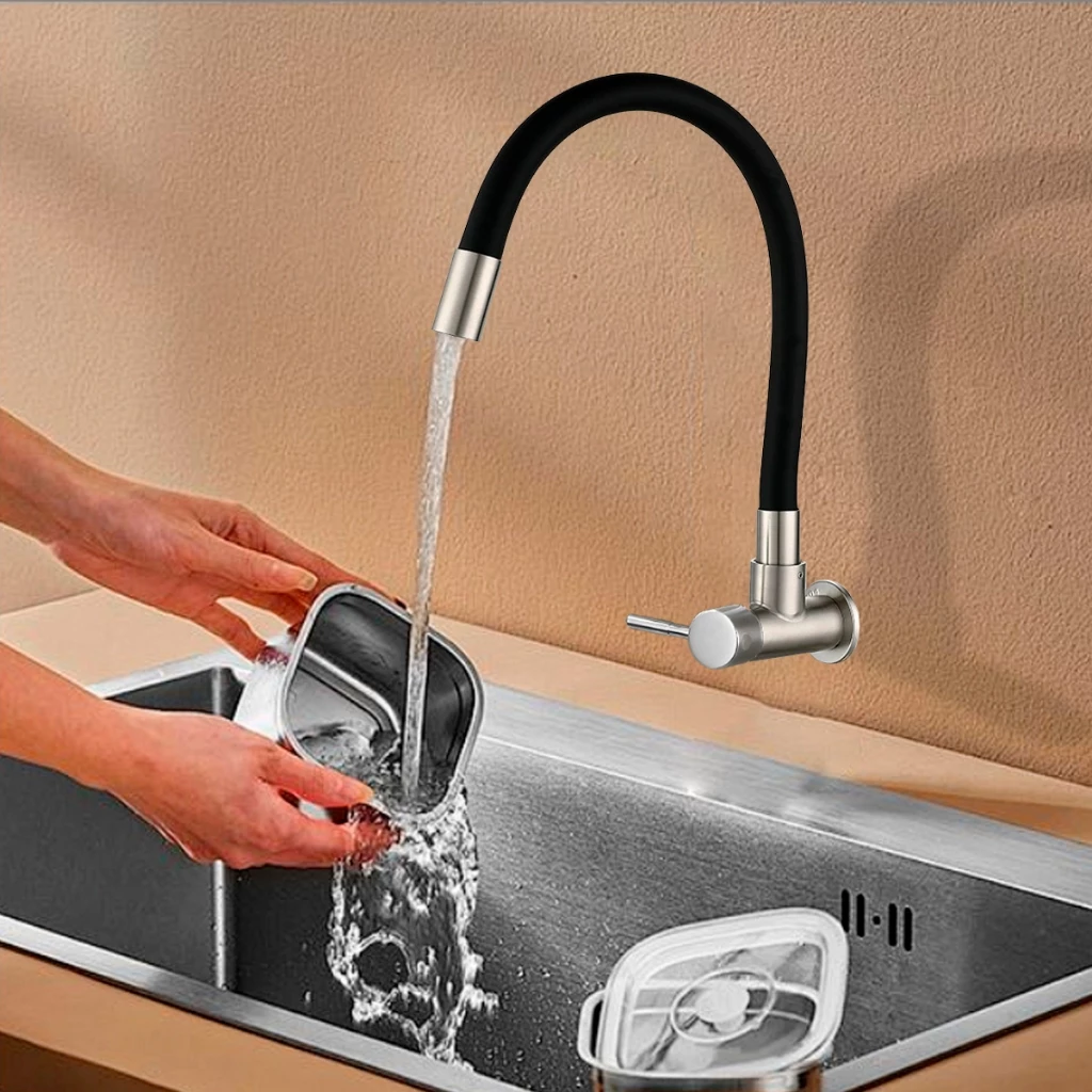 67% OFF Baokemo Stainless Steel Brushed Kitchen Wall-Mounted Single Cold Water 360° Rotatable Faucet for Sink Vegetable Washing and