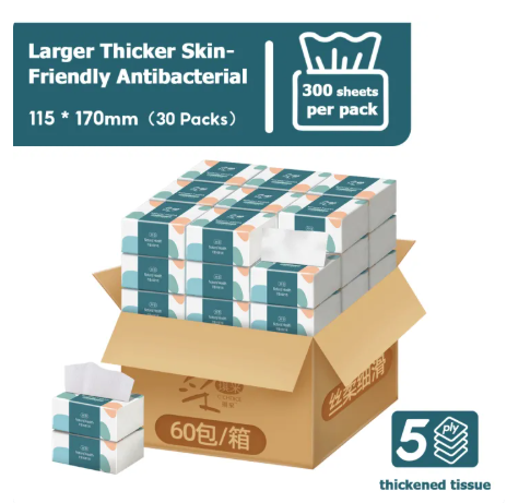 59% OFF 【10/30Packs】RoyoPanda 5Ply Facial Tissue Soft & Thickened 300 Sheets Wood Plup Tissue Paper Super Absorbent Napkin Tissue