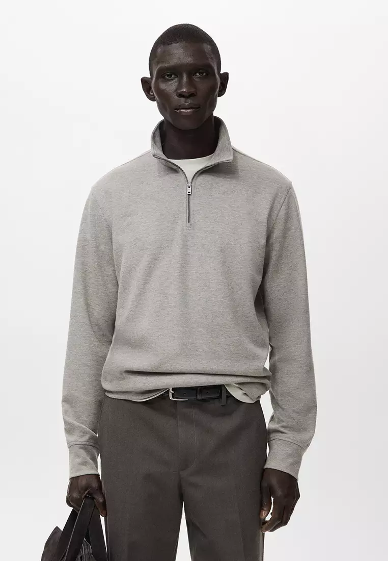 55% OFF MANGO Man Regular-Fit Zip-Neck Sweatshirt