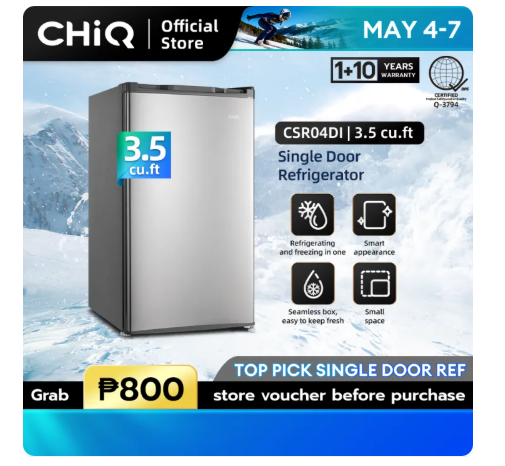 52% OFF CHiQ 3.5 cu.ft. Compact Single Door Refrigerator with Freezer, Energy Saving, Low Noise, Mechanical Control, Adjustable Shelves, Manual Defrost, Incandescent Lamp - 1 Year Warranty