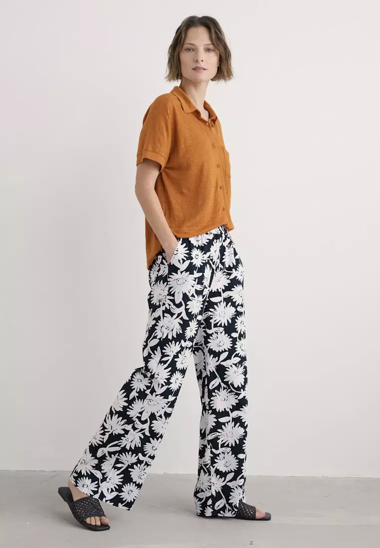 70% OFF Seasalt Cornwall Navy Poolfield Organic Cotton Printed Trousers (GOTS)