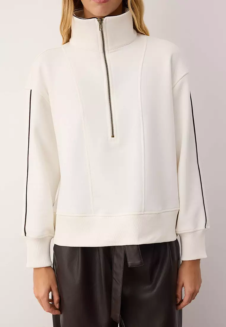 36% OFF Trendyol Zippered Polo Collar Piping Detail Sweatshirt