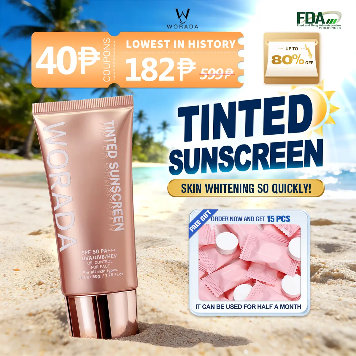 70% OFF [FDA Approved] BUY 1 TAKE 1 WORADA Tinted Sunscreen SPF50+++Lazy Girl Daily Face Base, One Step No Makeup Look,  Natural Skin Tone Brightening, Fresh Healthy Glow, Lightweight Moisturizing Facial UV Protection for All Skin Types Dark skin