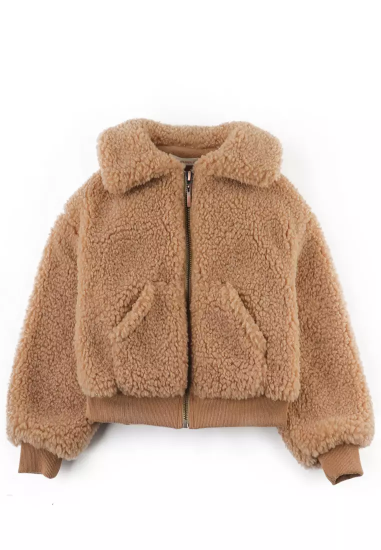 67% OFF Girls Faux Shearling Bomber Jacket With Ribbed Hem And Cuffs