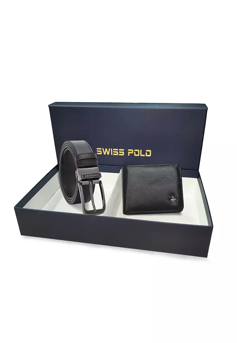 17% OFF Swiss Polo Gift Set - Genuine Leather RFID Wallet + 40mm Pin Belt - Black