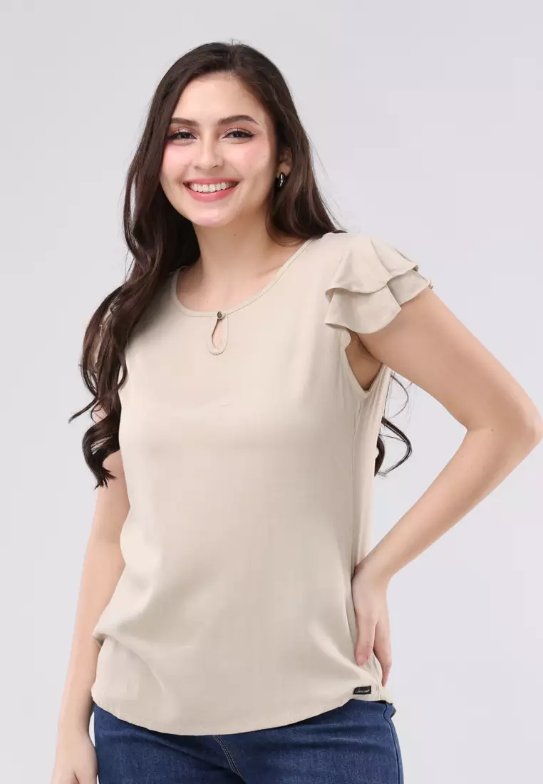 80% OFF Plain Single Bold Twill Short Sleeves Blouse