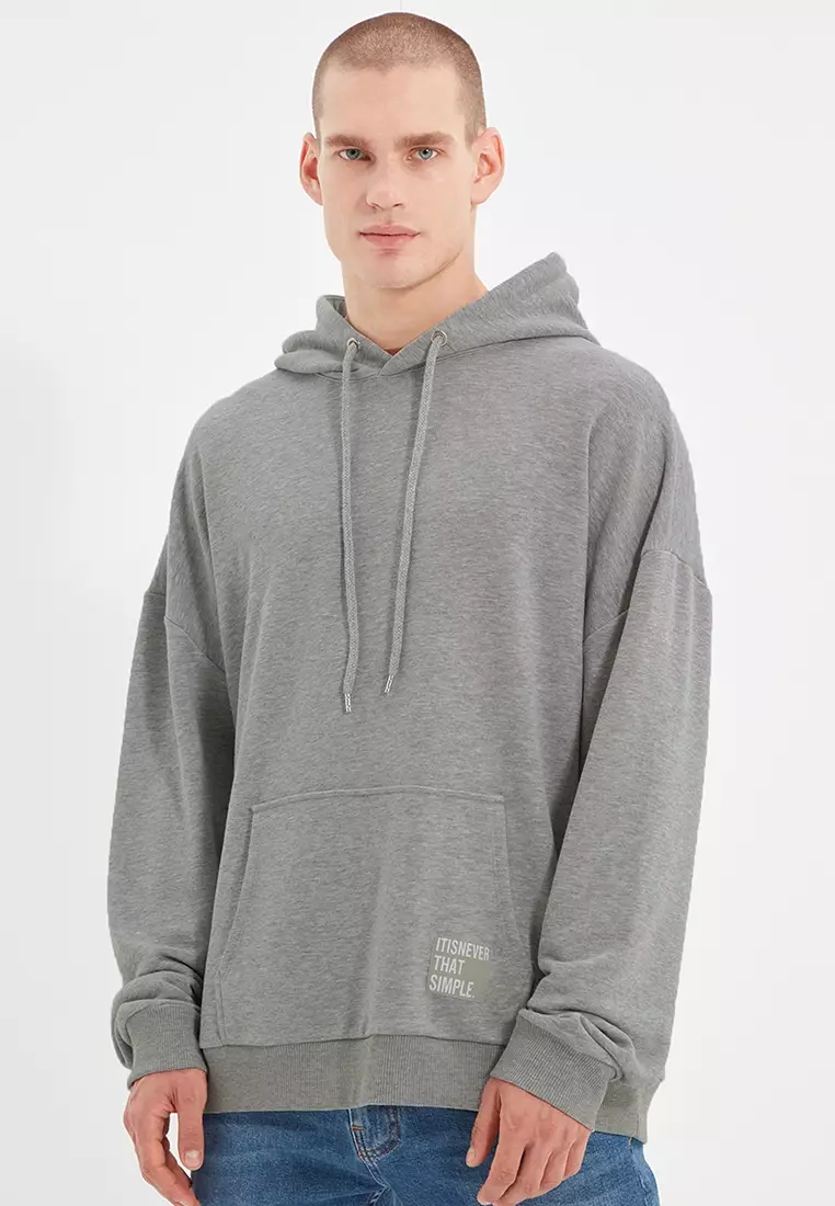 80% OFF Trendyol Basic Oversize Hooded Sweatshirt with Patched Label