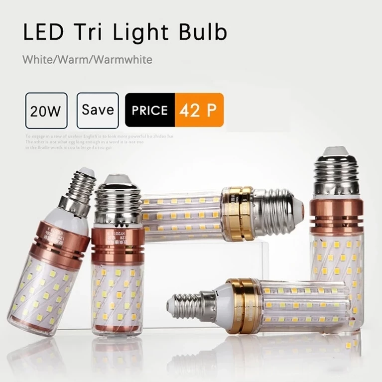 41% OFF Led Tri Color Light Corn Bulbs Lamp 20W E27 led bulb From Home Office Lights Chandelier Bulb Decor