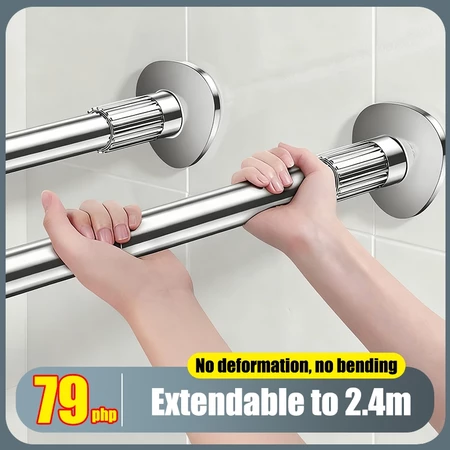 60% OFF without punching clothes drying rod Retractable curtain rod stainless steel thickened shower curtain