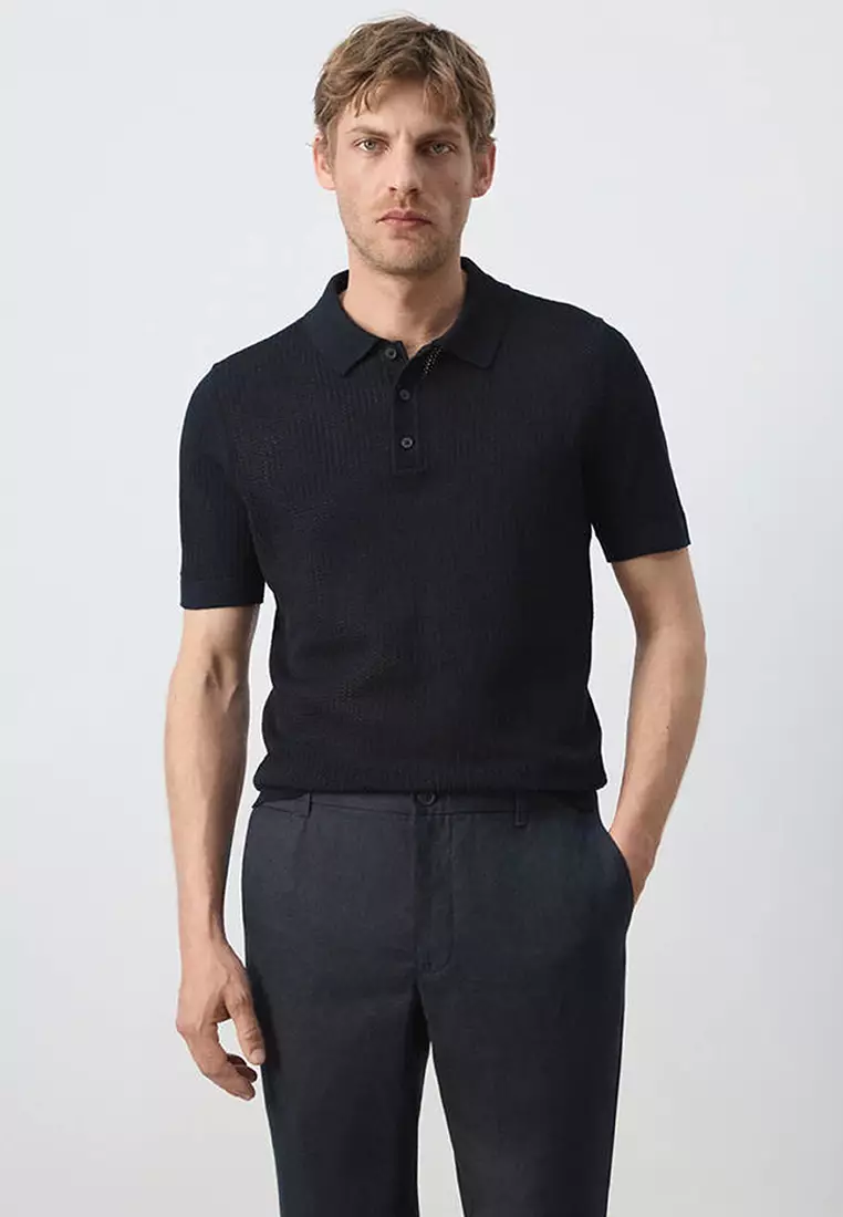 10% OFF 100% Cotton Openwork Knit Polo Shirt