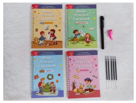 35% OFF Reusable 4Books Children Learning Copybook Handwrite Practice Magic Books English Letter Montessori Practice Educational