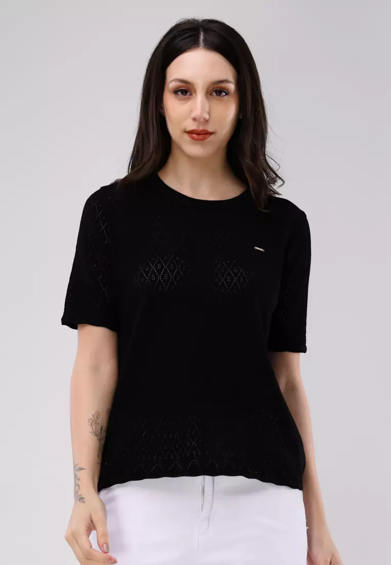 65% OFF Textured Knitted Short Sleeve Blouse