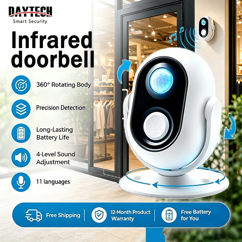 43% OFF Daytech Motion Detector Business Entry Alert Door Chime Welcome Doorbell Bell Alarm for Home Security Store Protection(HW06)