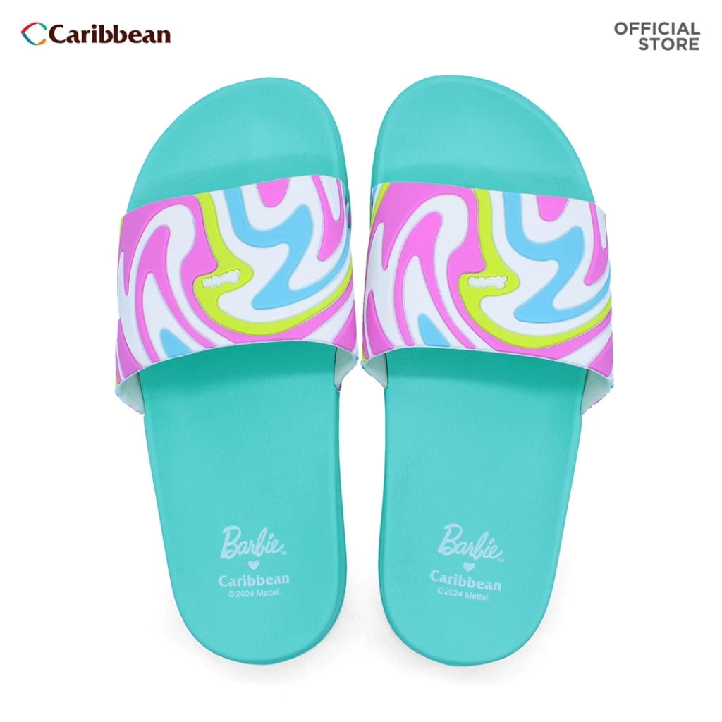 50% OFF Caribbean 🩷 Barbie Ladies Slides: Daisy Teal Groovy Pattern