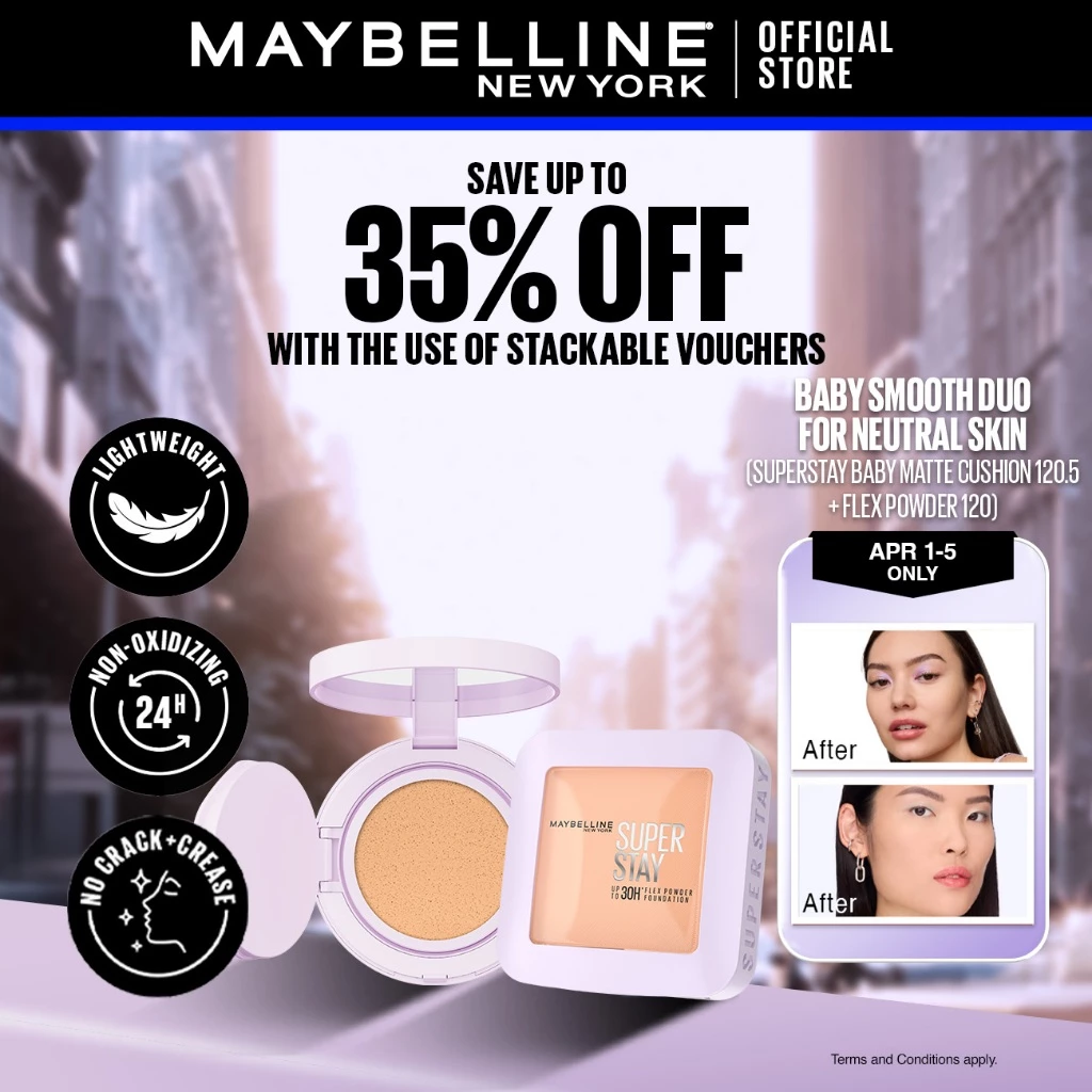 19% OFF Baby Smooth: Maybelline SuperStay Baby Matte Cushion 120.5 + Superstay Flex Powder 120 Makeup