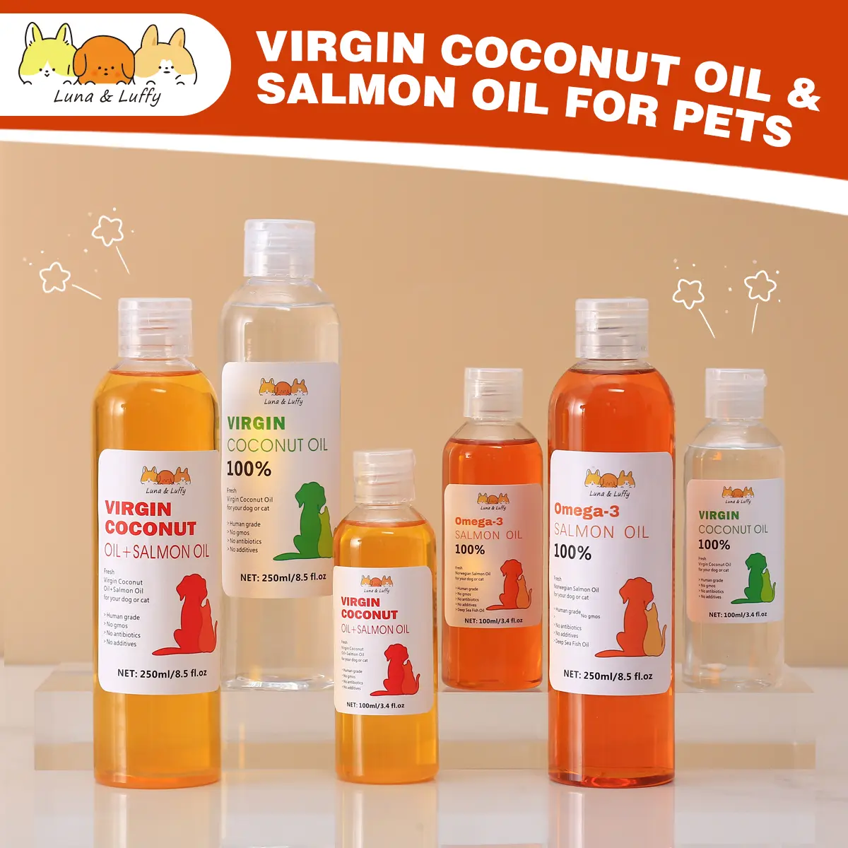 66% OFF VCO organic extra virgin coconut oil for Pets Salmon oil (rich in Omega-3,EPA and DHA) for Dog&Cat