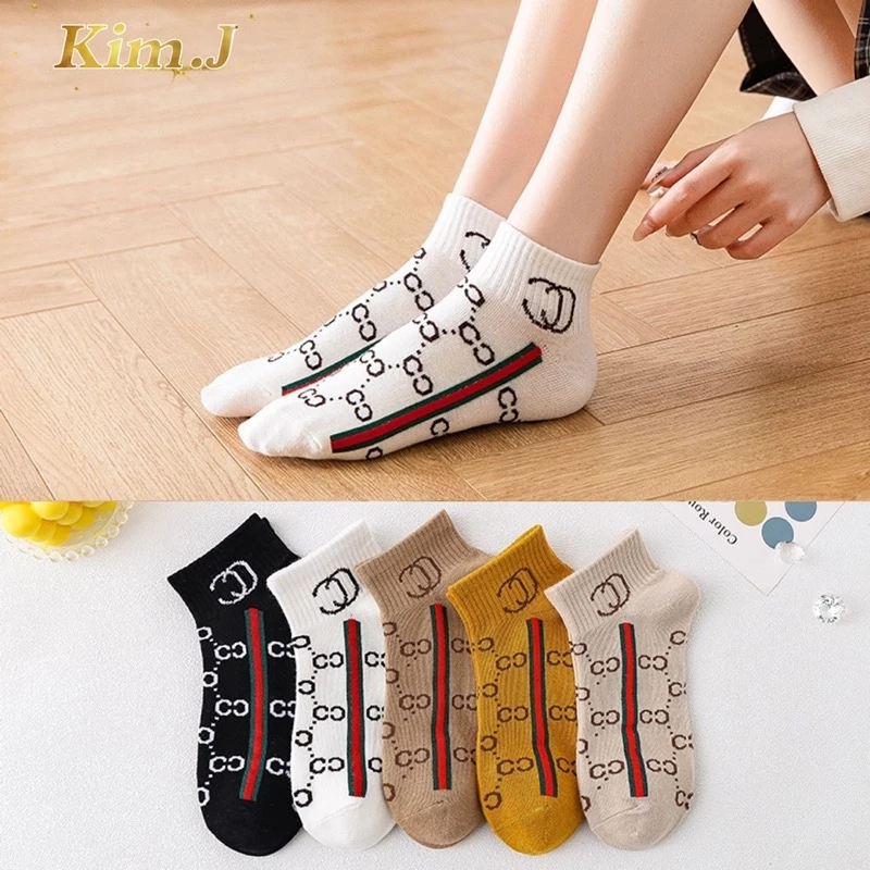 54% OFF 5Pairs/Set Korean Fashion GG Women's Socks Summer Casual Cotton Short Socks