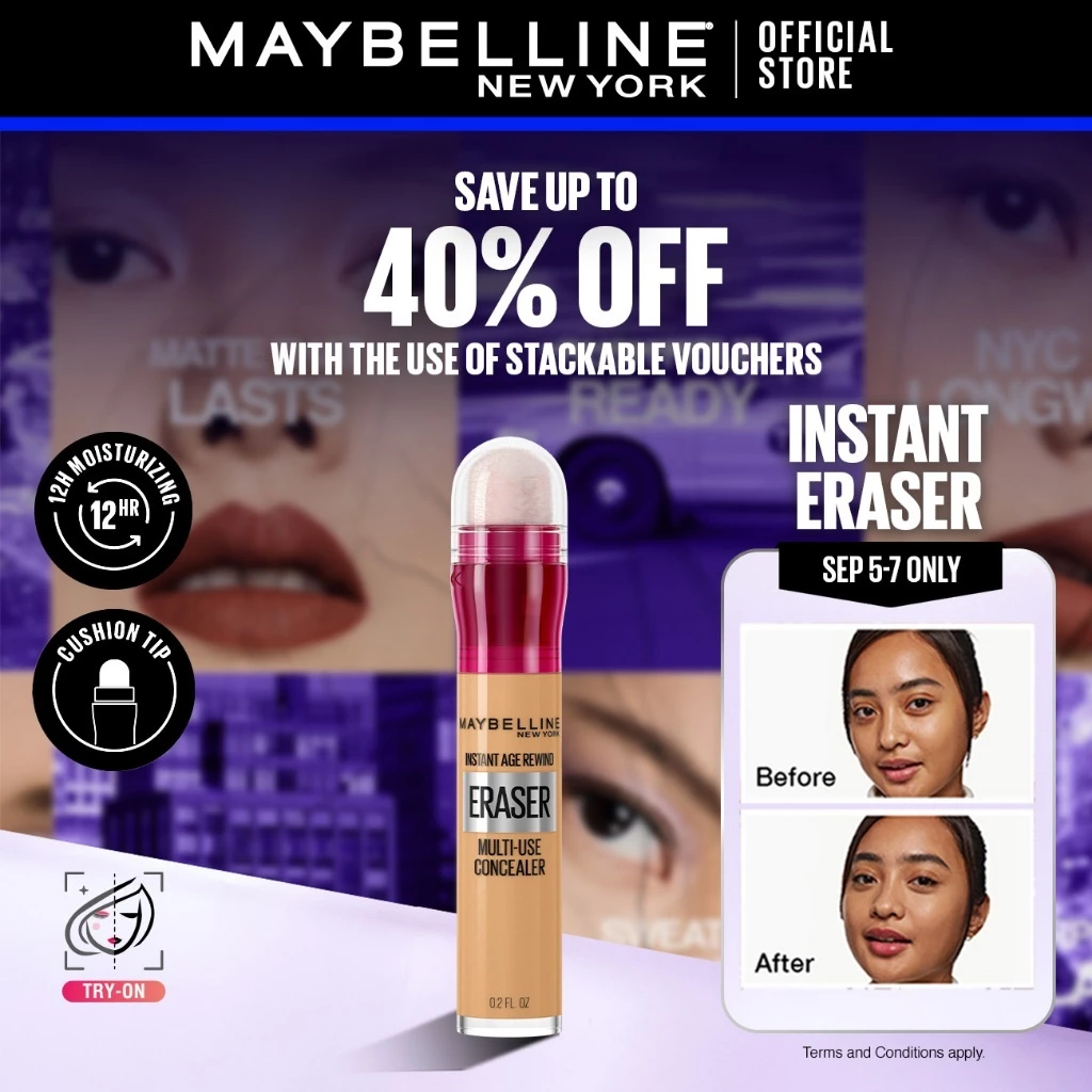 37% OFF Maybelline Instant Eraser 12HR Multi-use 2-in-1 Cushion Concealer & Treatment, Full Coverage