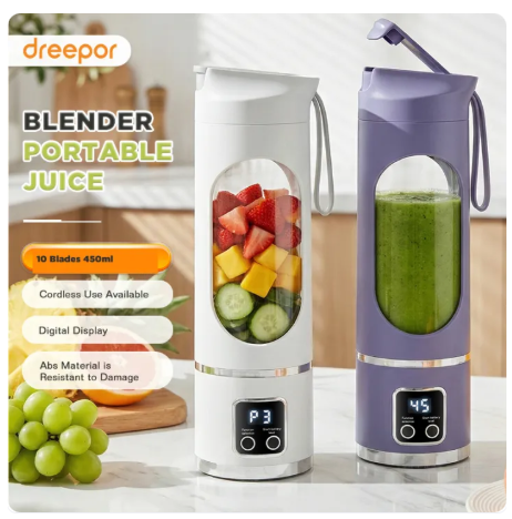 61% OFF Dreepor 2-in-1 Portable Juicer Blender USB Rechargeable Electric Fruit Mixer 10-Blade High Speed Smoothie Maker for Shakes Ice Vegetables Detachable Cups Wireless 450ml Personal Travel Juice Cup Blender