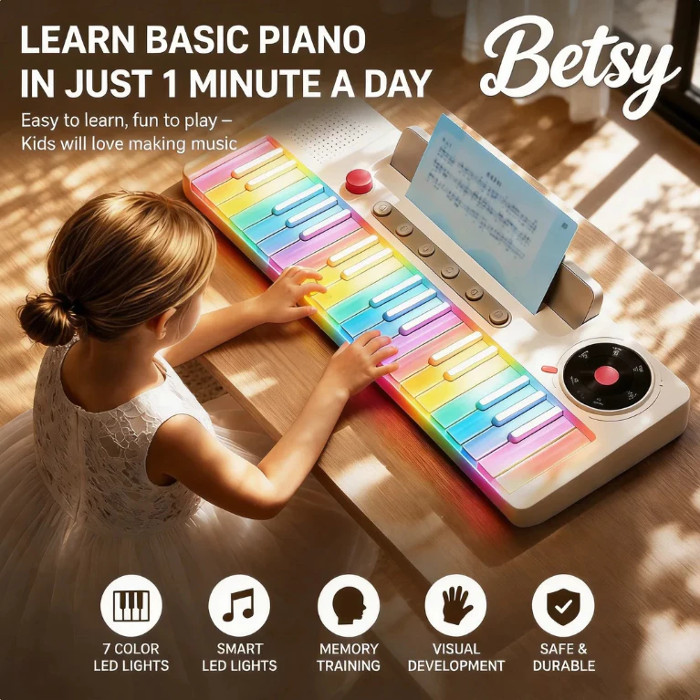 44% OFF BETSY Rainbow 37 Keys Keyboard Piano for Kids, Smart Musical Instrument Toy with Colorful Light, Beginner Learning Piano Gift