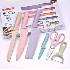 76% OFF YY Kitchen Knife Set 6 PCS Pastel Colors Stainless Steel Chef Knife Bread Knife Cleaver Scissors