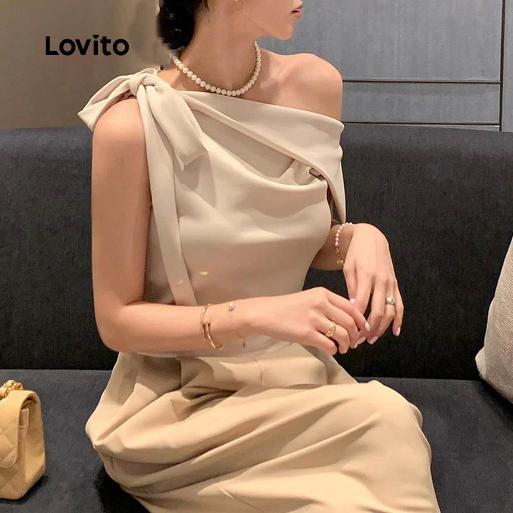 21% OFF Lovito Women Casual Tank Top Korean Plain Cold Shoulder Asymmetrical Top LNM64131
