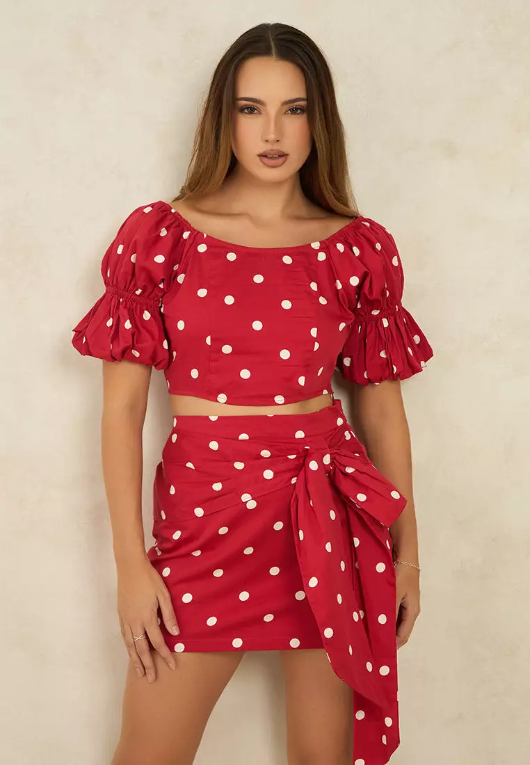 82% OFF VIRGIO 100% Cotton Polka Crop Top With Puff Sleeves