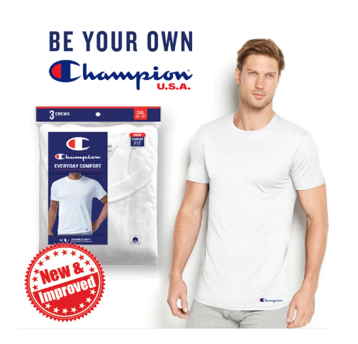 31% OFF 3 pcs Champion U.S.A. Mens Crew Neck White T-Shirts