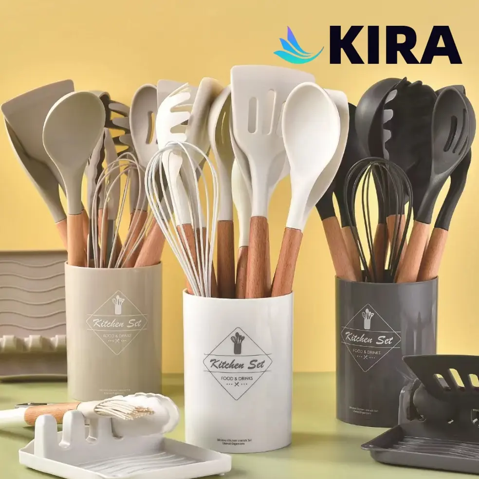 25% OFF KIRA silicone kitchen utensils set 12 pcs Non-stick Silicone Cooking Utensils Spatula Set Heat Resistant 446°