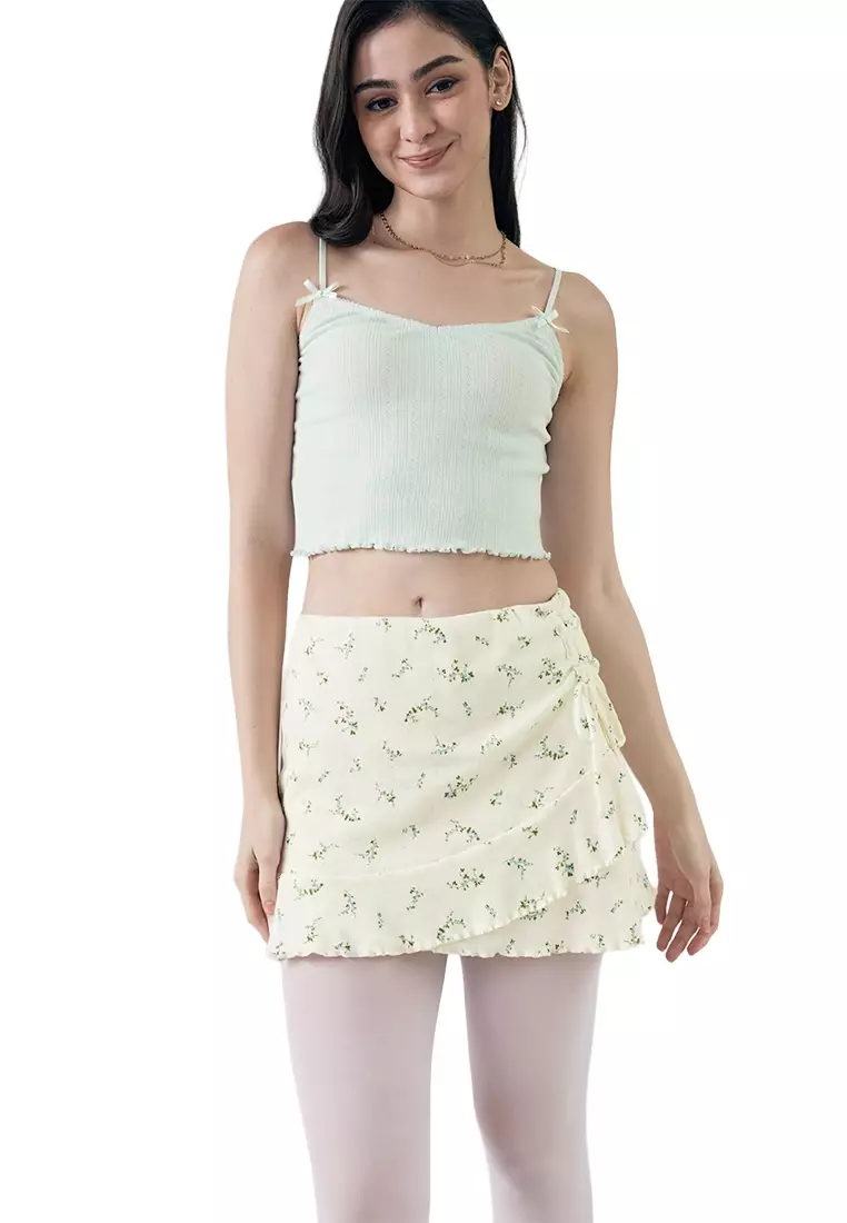 47% OFF JUST G Floral Print Ruffled Asymmetrical Hem Skort With Side Ruching