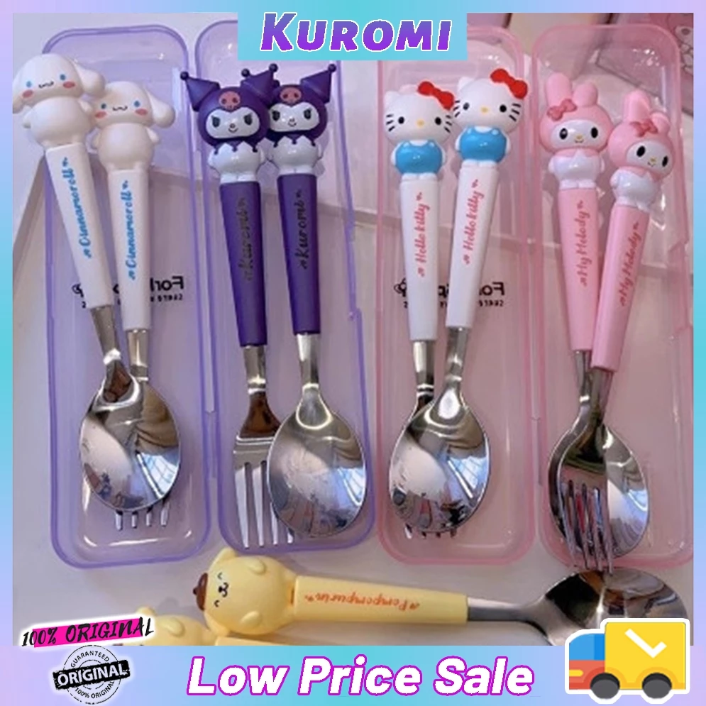 80% OFF COD Sanrio Kitty Kuromi 2pcs/set Fork Spoon Stainless Steel Student baby EatingTableware Accessories Portable