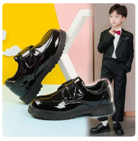 52% OFF Fashion Glossy black shoes for boys' School shoes 2025 New Formal Shoe Velcro Waterproof for kids