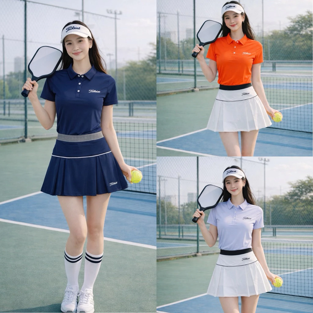 Titleist Skirt Set with Turtleneck Short Sleeves in Genuine Elastic Fabric for Tennis, Badminton, Golf, Pickleball - BVTL19