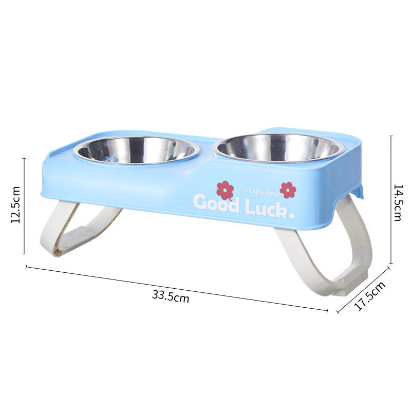 68% OFF 2in1 Foldable Elevated Pet Bowl Stainless Steel Anti-Slip Double Feeder with High Foot Stand