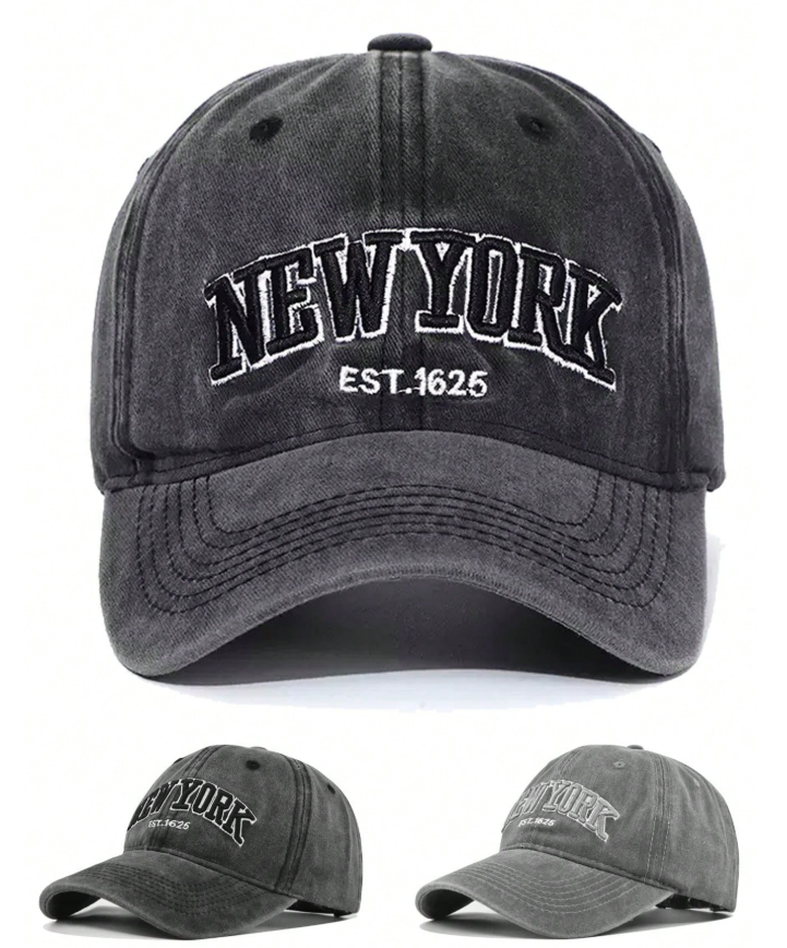 20% OFF 2pcs 3D Embroidered New York Letter Washed Baseball Cap, Front And Back Embroidery, Adjustable Outdoor Sun Protection Casual Snapback Hat