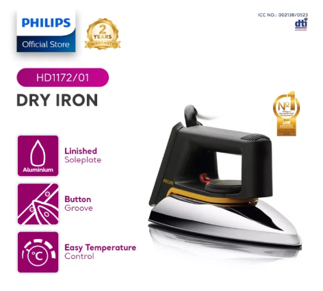 25% OFF PHILIPS Garment Care Dry Iron HD1172-00 Aluminum Soleplate, 1.9M Cord, Aluminum
