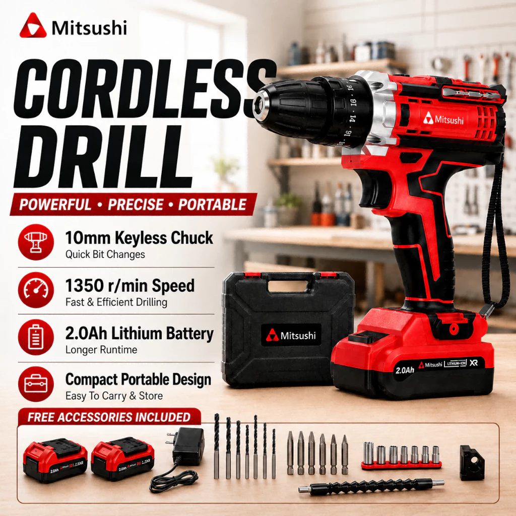 54% OFF Mitsushi 12V Cordless Drill Lithium-ion Rechargeable Drill Rechargeable Multi-Function Pistol Drill
