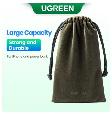 23% OFF UGREEN 19*12cm Pouch Bag for Power Bank TWS Bluetooth Earbuds Flannel Bag Mobile Phone Accessories Portable Waterproof Drawstring Protection Bag