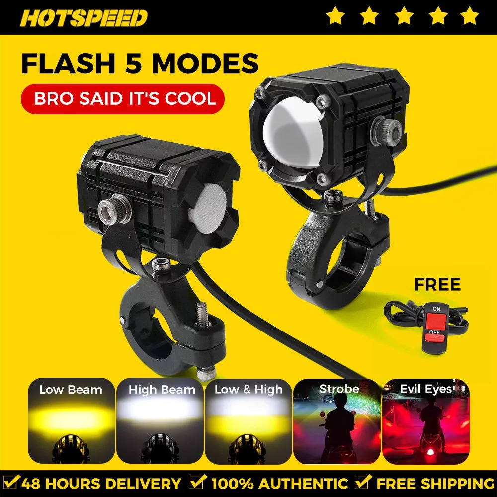 55% OFF HOTSPEED Mini Driving Light Flash 5 Mode Led Lights For Motorcycle Waterproof Headlight With Switch