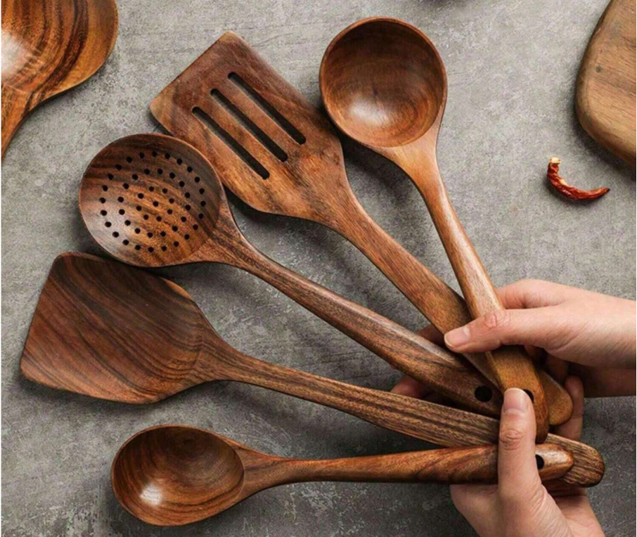 10% OFF 5pcs Wooden Cooking Utensil Set, Including Wok Spatula, Natural Wooden Kitchen Tools, Slotted Spoon, Ladle, Wooden Turner, Tableware Set, Wooden Spatula And Spoon