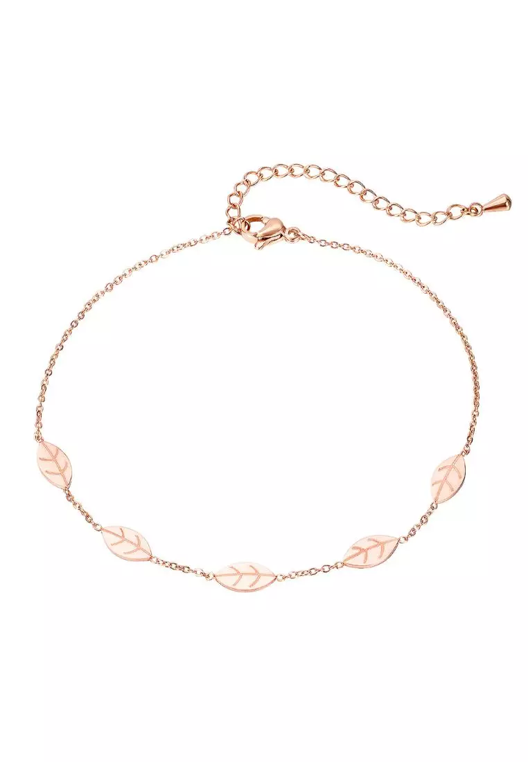 71% OFF Bullion Gold Falling Leaves Chain Anklet in Rose Gold Layered Steel Jewellery